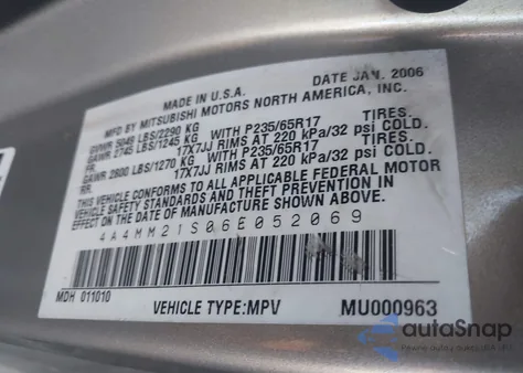 2006 Mitsubishi Endeavor Ls z USA, uszkodzony, nr VIN 4A4MM21S06E052069